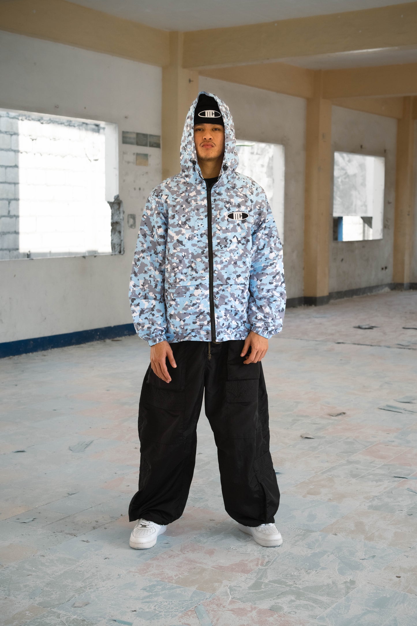 Zipped-Up Windbreaker Jacket ( Blue Digital Camou )